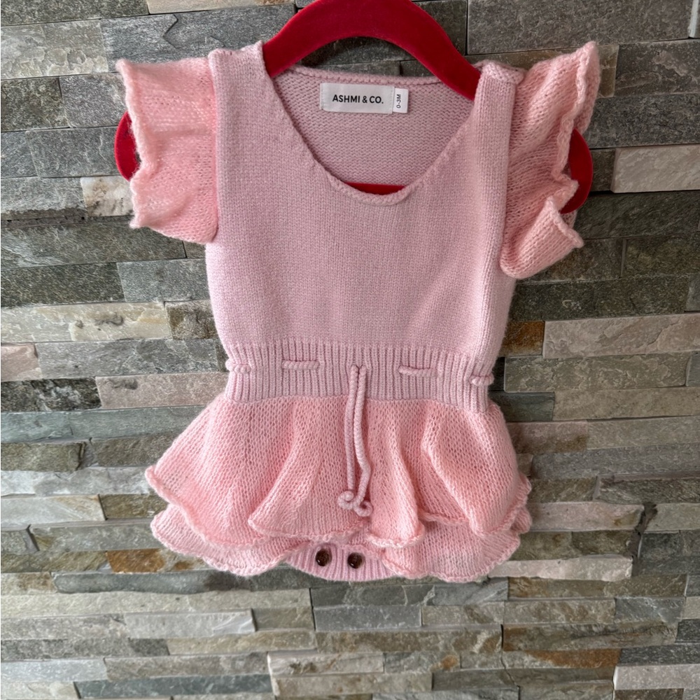 Ashmi & Co. Pink Ruffled Baby knitted onesie Dress - Picture 2 of 5